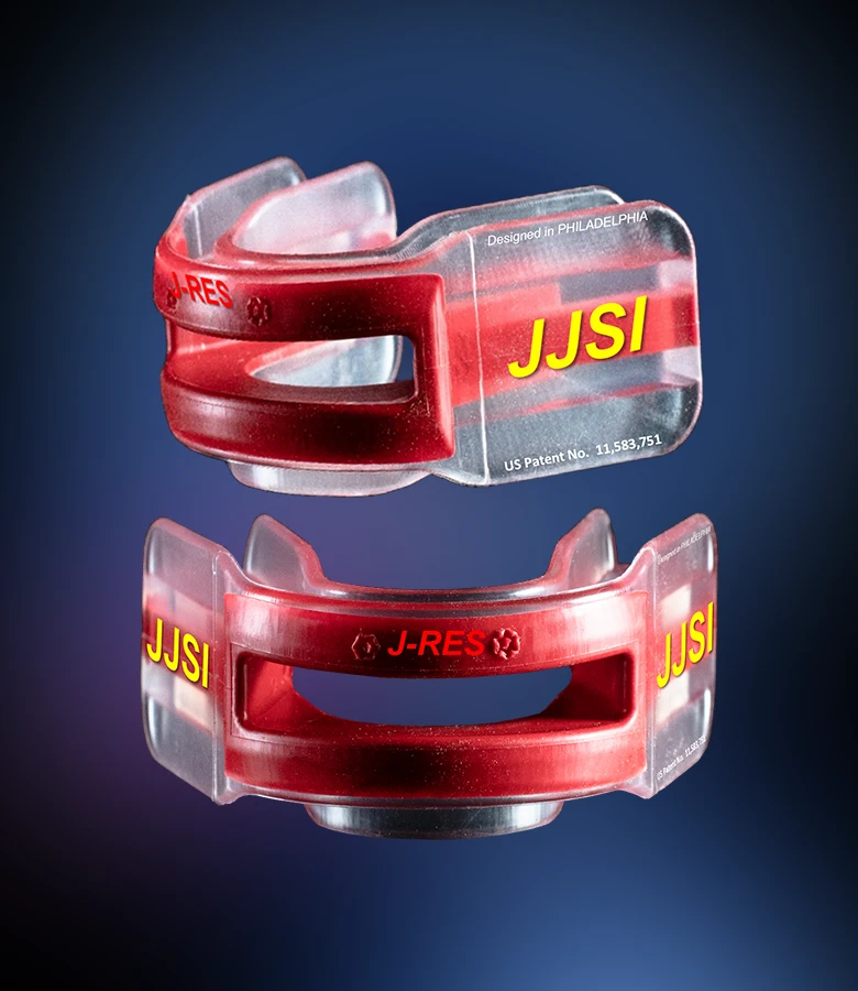 Concussion Specialist Philadelphia PA J-Rez Mouthguard 2 cutouts of the J-Res mouthguard, created by Dr. Edward D. Williams
